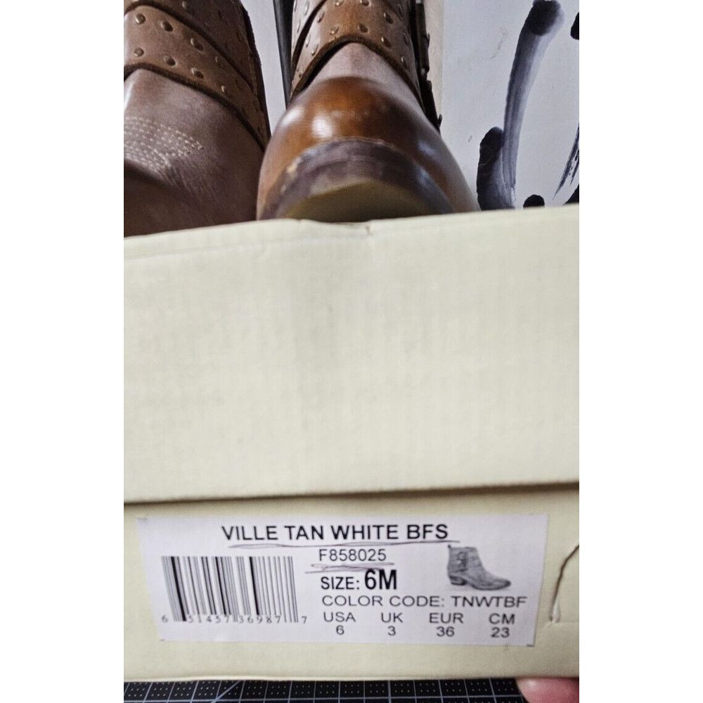 ROAN by BED STUD ville tan‎ white ankle boots US size 6M stud buckles zipper - Picture 2 of 16